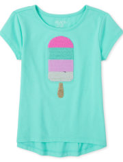 Girls Flip Sequin High Low Top