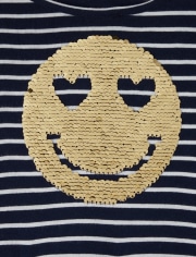 Girls Flip Sequin Smiley Face Knit To Woven Dress