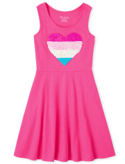 Girls Flip Sequin Rainbow Heart Racerback Tank Dress