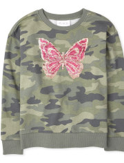 Girls Active Flip Sequin Butterfly Camo Sweatshirt