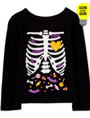 Baby And Toddler Girls Mommy And Me Halloween Glow Candy Skeleton Matching Graphic Tee