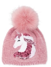 Bonnet licorne à paillettes et pompon pour fille