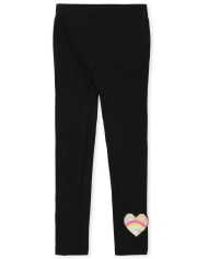Girls Flip Sequin Heart Fleece Lined Leggings