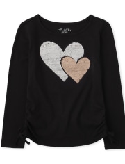 Girls Flip Sequin Heart Cinched Top