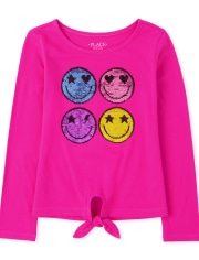 Girls Flip Sequin Tie Front Top