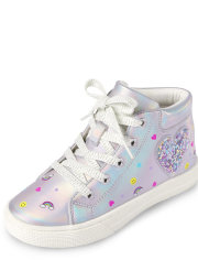 Girls Shakey Glitter Heart Hi Top Sneakers
