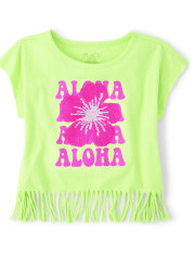 Girls Flip Sequin Graphic Fringe Top