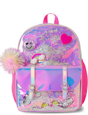 Girls Holographic Shakey Happy Face Backpack