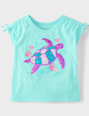 Girls Sequin Graphic Tie Sleeve Top