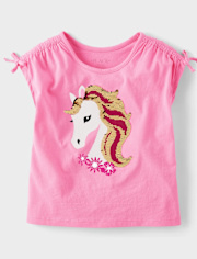 Girls Sequin Graphic Tie Sleeve Top
