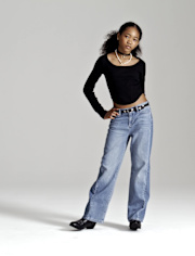Girls Contrast Inset Wide Leg Jeans