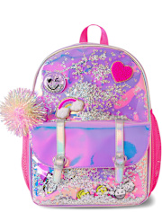 Girls Holographic Shakey Happy Face Backpack 2-Piece Set