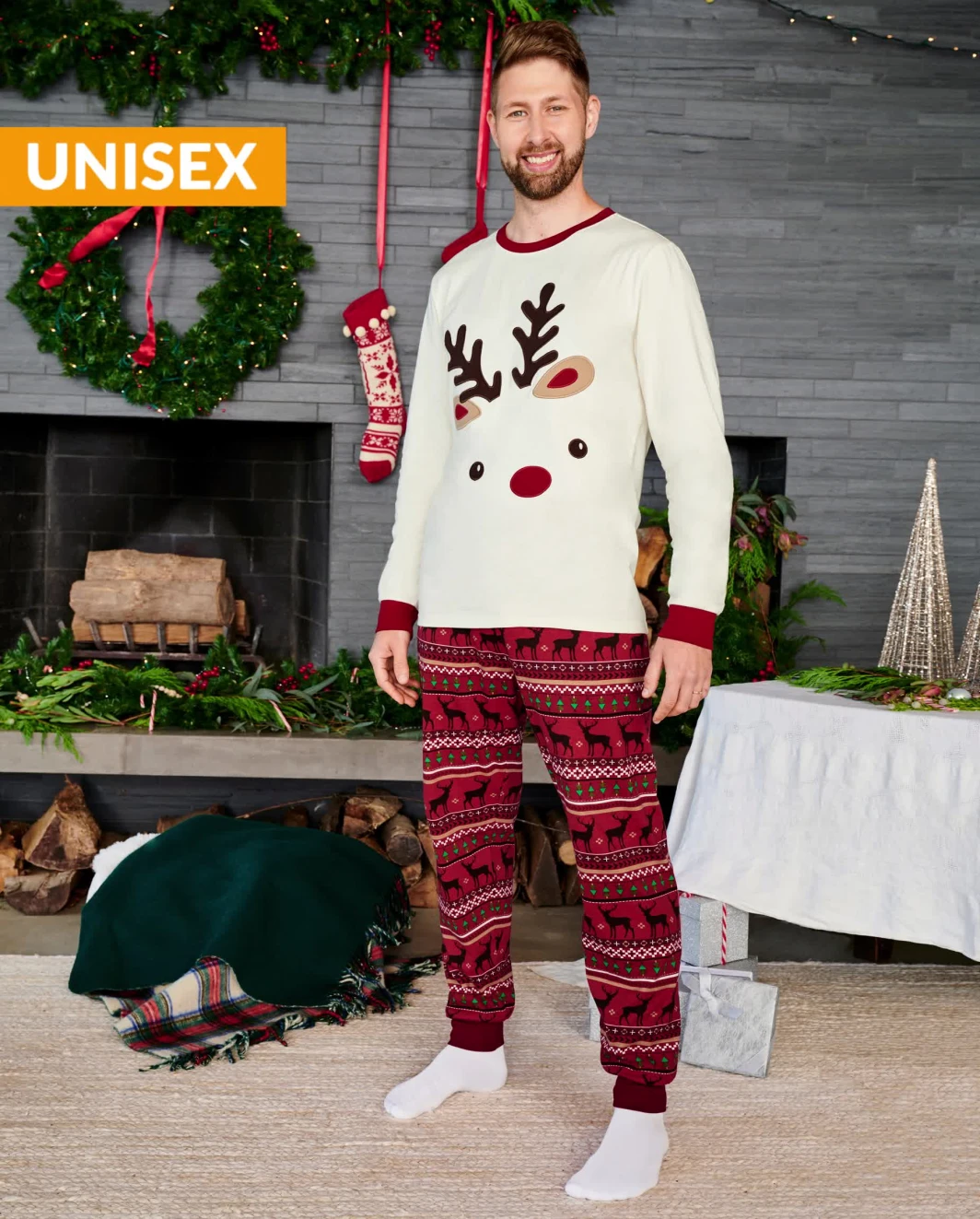 Adult Reindeer Fairisle Cotton 2-Piece Pajamas - Gymmies