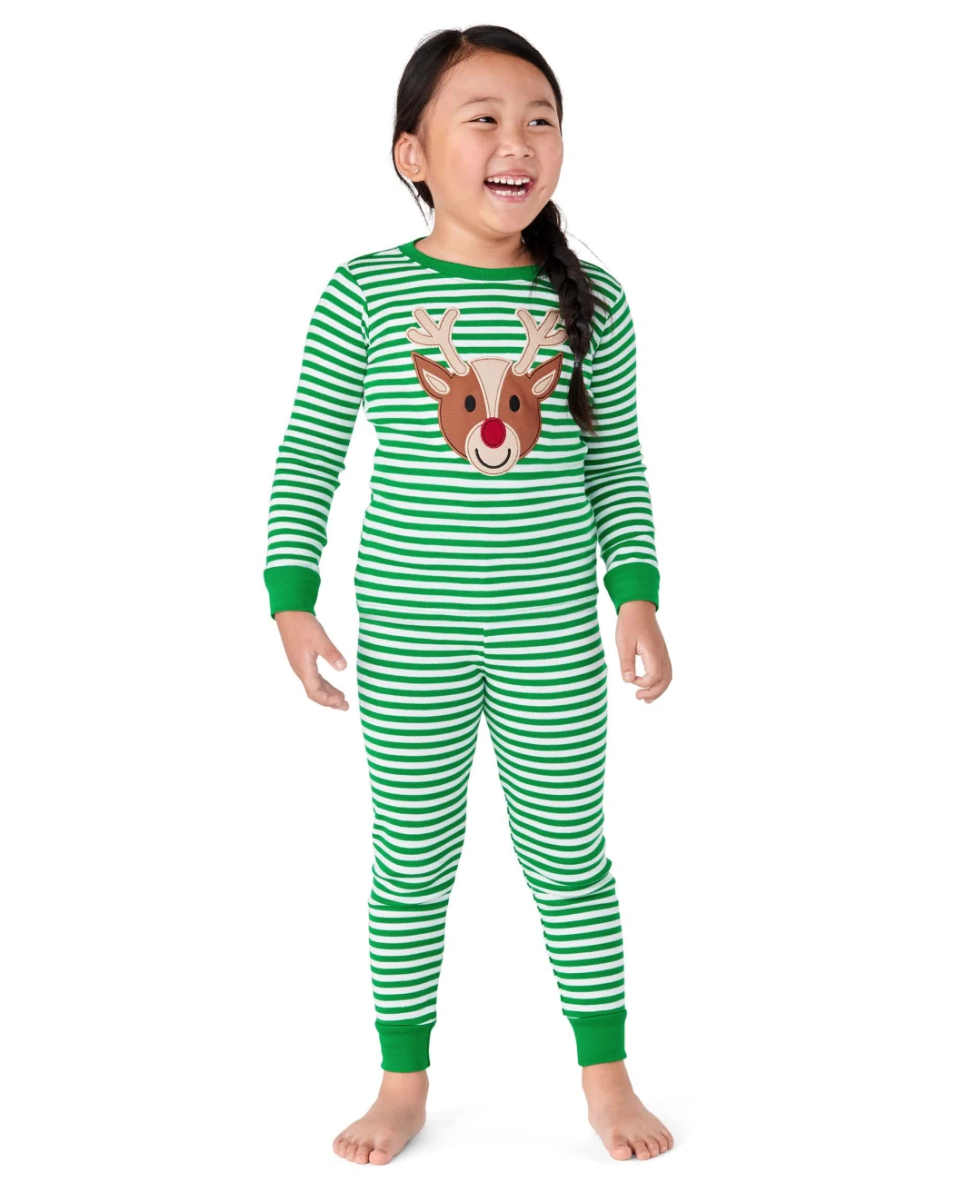 Kids Striped Reindeer Snug Fit Cotton Pajamas - Gymmies