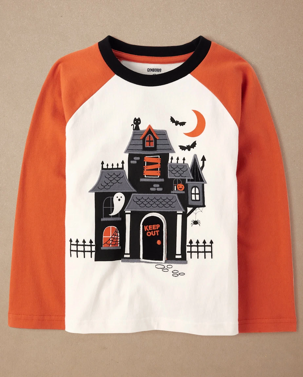 T-shirt raglan pour garçon, motif maison hantée interactive - Halloween