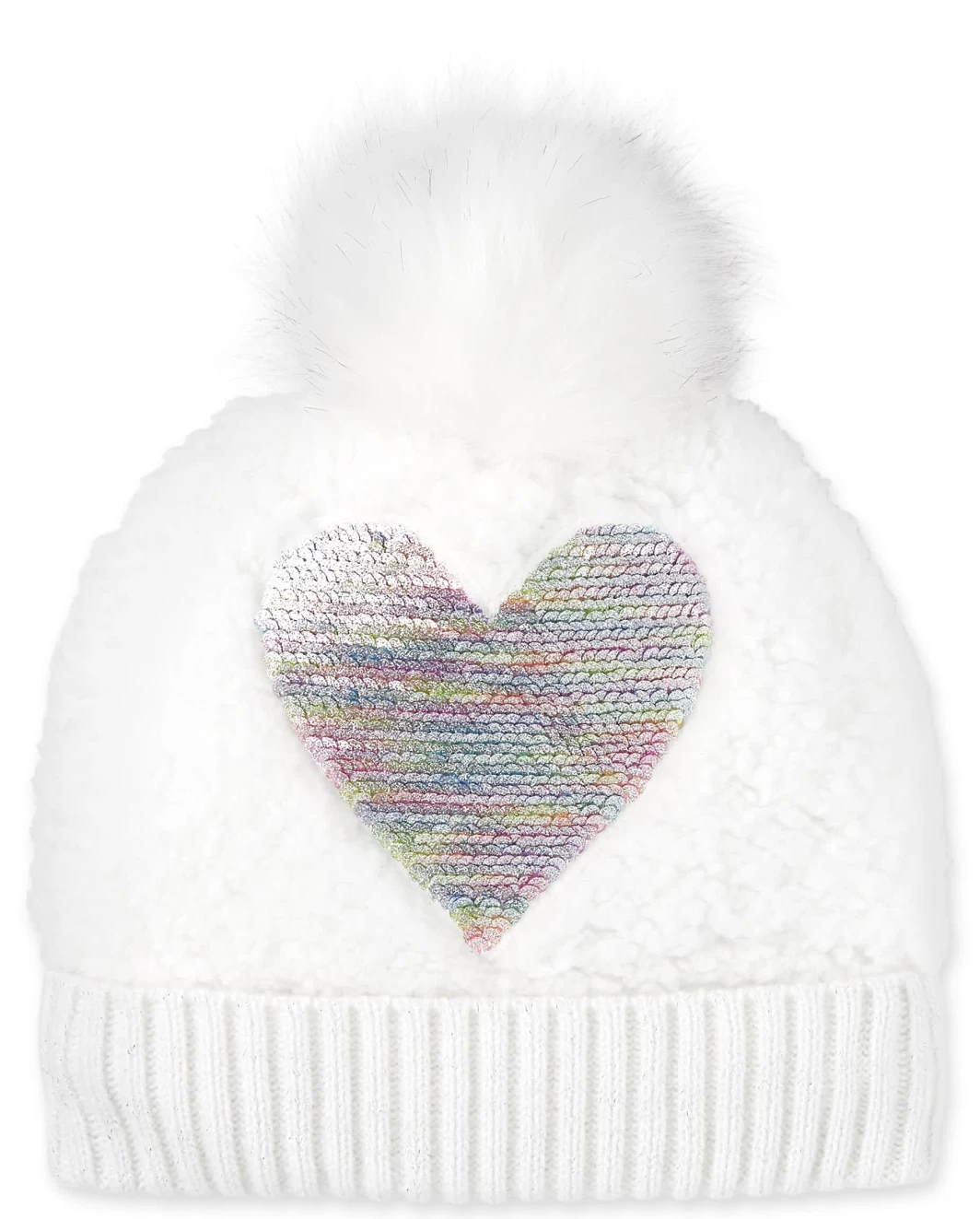Gorro con pompón de lentejuelas y corazón para niñas