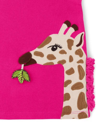 Girls Applique Giraffe Tassel Top - Summer Safari