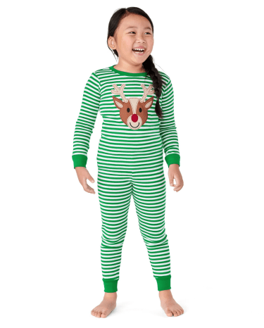 Unisex Striped Reindeer Snug Fit Cotton Pajamas - Gymmies
