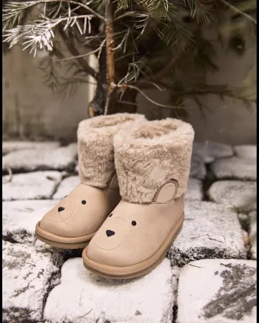 Kids Embroidered Bear Chalet Boots - First Frost