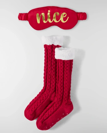 Womens Reversible Naughty Nice 2-Piece Accessory Set