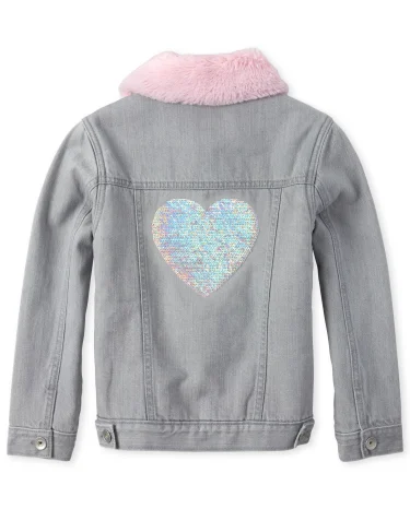 Girls Sequin Heart Denim Jacket