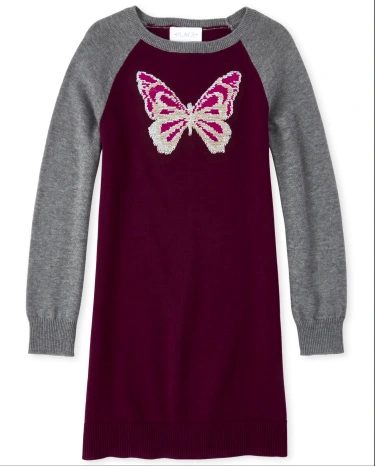 Girls Flip Sequin Butterfly Sweater Dress