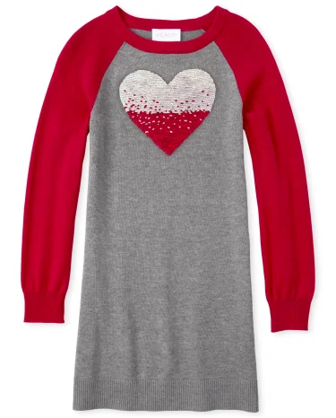 Girls Flip Sequin Heart Sweater Dress