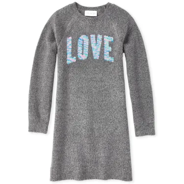 Girls Flip Sequin Love Sweater Dress