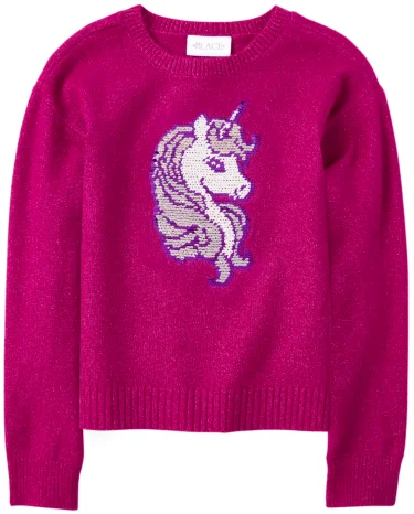 Pull licorne à paillettes et rabat pour fille