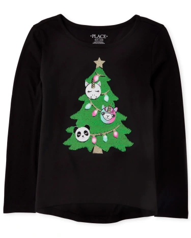 Girls Flip Sequin Christmas Unicorn Top