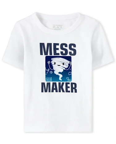 Baby And Toddler Boys Lenticular Mess Maker Top - WHITE
