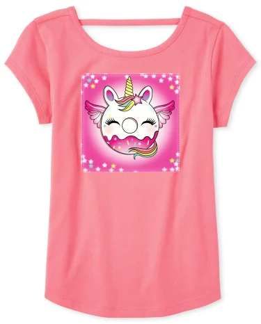 Girls Lenticular Pandacorn Donut Cut Out Top