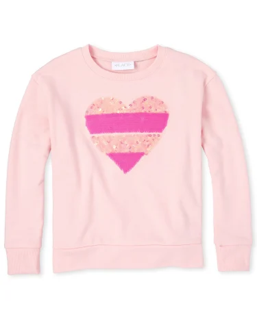 Girls Long Sleeve Flip Sequin Heart French Terry Side Tie Sweatshirt SWEET NOTHING The Children s Place