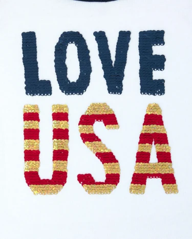 Girls Americana Flip Sequin Love USA Tie Front Top