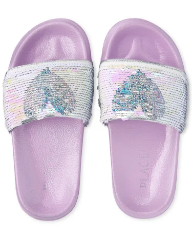 Girls Flip Sequin Heart Slides