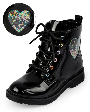 Girls Shakey Heart Lace Up Booties