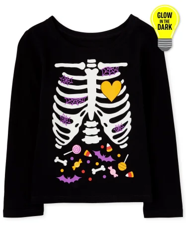 Baby And Toddler Girls Mommy And Me Halloween Glow Candy Skeleton Matching Graphic Tee