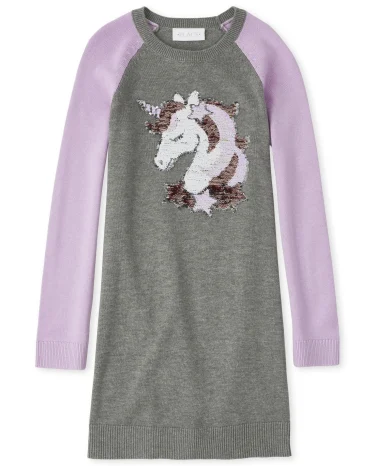 Girls Flip Sequin Unicorn Sweater Dress