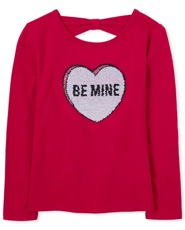 Girls Flip Sequin Be Mine Cut Out Top