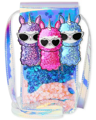 Girls Holographic Llamacorn Phone Bag