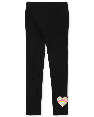 Girls Flip Sequin Heart Fleece Lined Leggings