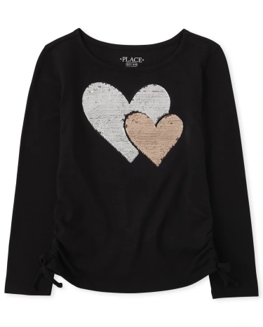 Girls Flip Sequin Heart Cinched Top