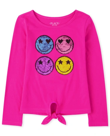 Girls Flip Sequin Tie Front Top