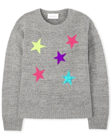 Suéter de estrella de lentejuelas con solapa para niñas