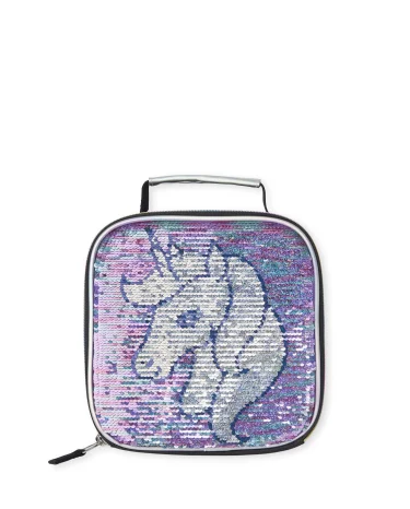 Boîte à lunch licorne à sequins métalliques pour filles