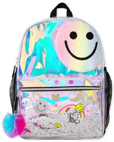 Girls Holographic Confetti Shaker Happy Face Backpack | The Children's ...