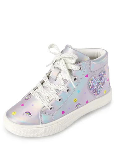 Girls Shakey Glitter Heart Hi Top Sneakers