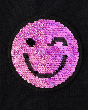Girls Flip Sequin Happy Face Fleece Lined Leggings