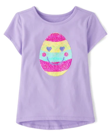 Girls Easter Flip Sequin High-Low Top