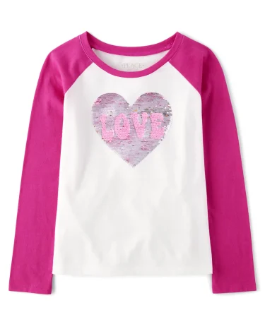 Top raglán Love con lentejuelas Flip para niñas